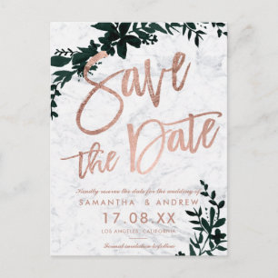 Rose Gold Drehbuch Blumengrün Save the Date Ankündigungspostkarte