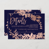 Rose Gold-Drehbuch Blumenschiff Hochzeitsrichtung Begleitkarte (Vorne/Hinten)