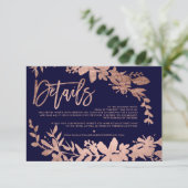 Rose Gold-Drehbuch Blumenschiff Hochzeitsrichtung Begleitkarte (Stehend Vorderseite)