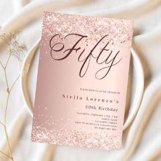 Rose Gold Drehbuch elegante Konfetti 50. Geburtsta Einladung