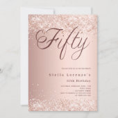 Rose Gold Drehbuch elegante Konfetti 50. Geburtsta Einladung (Vorderseite)