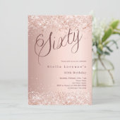 Rose Gold Drehbuch elegante Konfetti 60. Geburtsta Einladung (Stehend Vorderseite)
