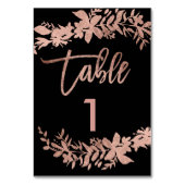 Rose Gold Drehbuch Floral Black Hochzeit Tischnumm Tischnummer (Rückseite)