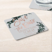 Rose Gold Drehbuch Floral grün Save the Date grau Rechteckiger Pappuntersetzer (angewinkelt)