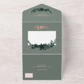 Rose Gold Drehbuch Floral Salbei Grün Hochzeit All In One Einladung (Außenbereich)