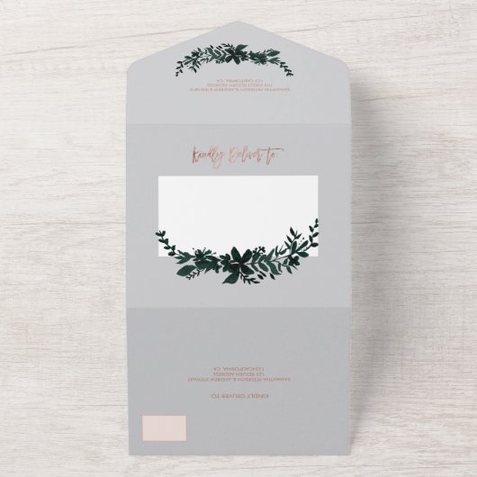 Rose Gold Drehbuch Florgrau Hochzeit All In One Einladung (Außenbereich)
