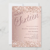 Rose Gold Drehbuch Glitzer Sweet 16 Luxus Einladung (Vorderseite)