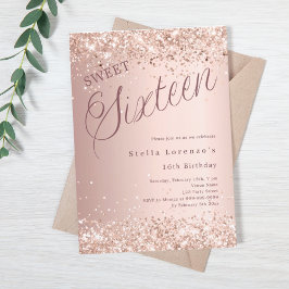 Rose Gold Drehbuch Glitzer Sweet 16 Luxus Einladung