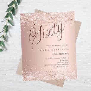 Rose Gold Drehbuch Konfetti Luxus 60. Geburtstag Einladung