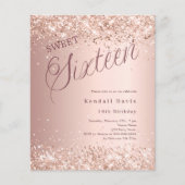 Rose Gold Drehbuch Modernes Budget Sweet 16 Einlad (Vorderseite)