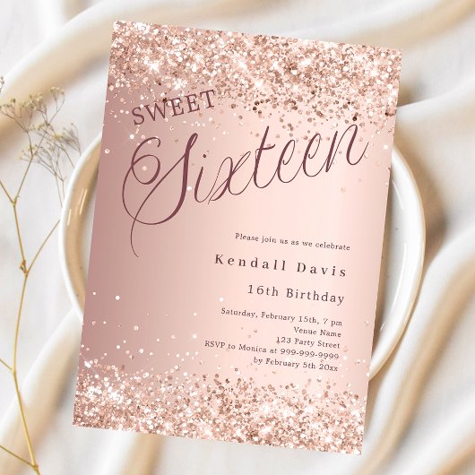 Rose Gold Drehbuch Modernes Budget Sweet 16 Einlad