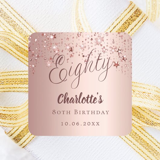 Rose Gold Drehbuch Stars 80. Geburtstag Quadratischer Aufkleber