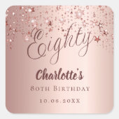 Rose Gold Drehbuch Stars 80. Geburtstag Quadratischer Aufkleber (Vorderseite)