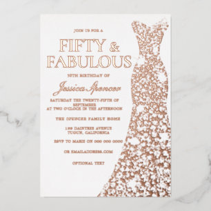 Rose Gold Dress 50 & fabelhafte 50. Geburtstag Folieneinladung