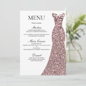 Rose Gold Dress Birthday Party Brautparty Menükarte (Stehend Vorderseite)