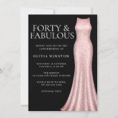 Rose Gold Dress Black 40. Geburtstag Party Einladung (Vorderseite)