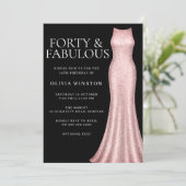 Rose Gold Dress Black 40. Geburtstag Party Einladung (Stehend Vorderseite)