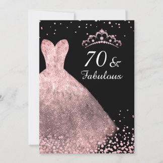 Rose Gold Dress Black 70 & Fabulous 70. Geburtstag Einladung