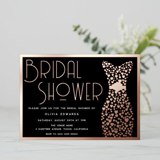 Rose Gold Dress Black Brautparty Folieneinladung (Stehend vorne)