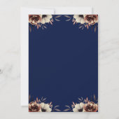 Rose Gold Dress Blume Navy Blue Quinceañera Einladung (Rückseite)