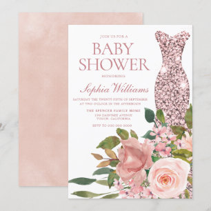 Rose Gold Dress & Blush Pink Blume Kinderdusche Einladung