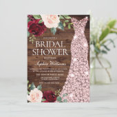 Rose Gold Dress Blush Red Rustikales Brautparty Einladung (Stehend Vorderseite)