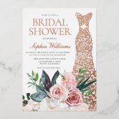 Rose Gold Dress Blush Rosa Brautparty Folieneinladung (Vorderseite)