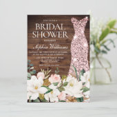 Rose Gold Dress Blush Weiß Rustikales Brautparty Einladung (Stehend Vorderseite)