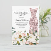 Rose Gold Dress Blush White Retirement Party Einladung (Stehend Vorderseite)