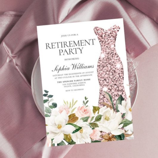 Rose Gold Dress Blush White Retirement Party Einladung