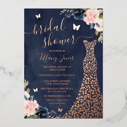 Rose-Gold-Dress-Brautparty Folieneinladung (Vorderseite)