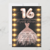 Rose Gold Dress Confetti Lights Sweet 16 Einladung (Vorderseite)