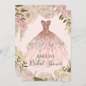 Rose Gold Dress Floral Rose Brautparty laden Einladung (Vorne/Hinten)