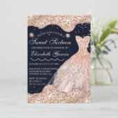 Rose Gold Dress & Glam Edges Sweet 16 Einladung (Stehend Vorderseite)