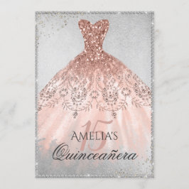 Rose Gold Dress Silver Sparkle 15. Quinceanera Einladung