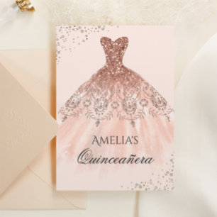 Rose Gold Dress Sparkle Quinceanera Einladung