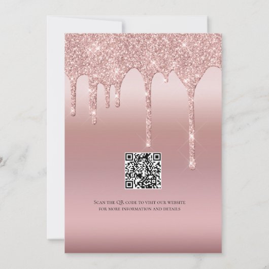 Rose Gold Drilling Glitzer Blush Pink QR-Code Save The Date (Rückseite)