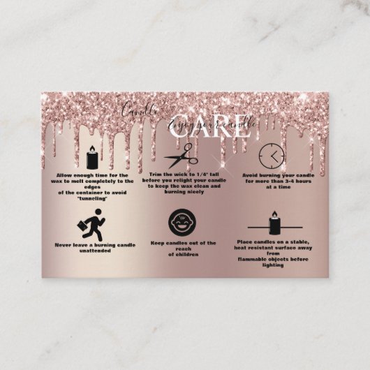 Rose Gold Drilling Glitzer Candle Care Visitenkarte (Vorderseite)