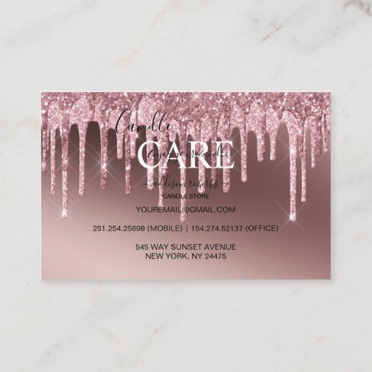 Rose Gold Drilling Glitzer Candle Care Visitenkarte (Rückseite)