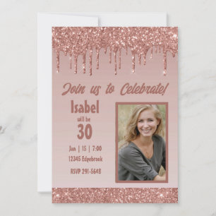 Rose Gold Drilling Glitzer Geburtstagsparty Einladung