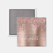 Rose Gold Drilling Glitzer Mit Monogramm Magnet (Vorderseite/Rückseite)