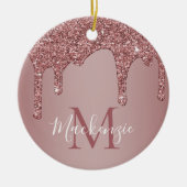 Rose Gold Drilling Glitzer Monogram Foto Keramik Ornament (Vorne)