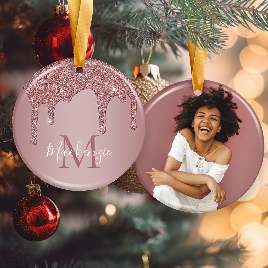 Rose Gold Drilling Glitzer Monogram Foto Keramik Ornament