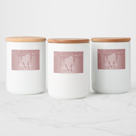 Rose Gold Drilling Glitzer Monogram Lebensmitteletikett (Flaschen)