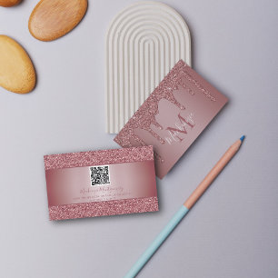 Rose Gold Drilling Glitzer Monogram QR Code Visitenkarte