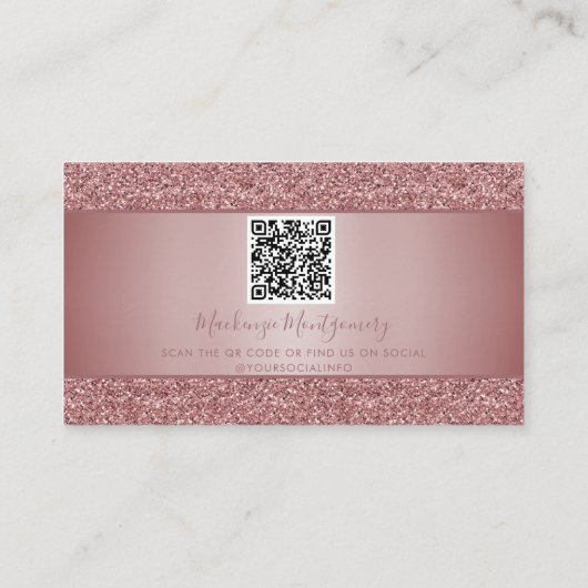 Rose Gold Drilling Glitzer Monogram QR Code Visitenkarte (Rückseite)