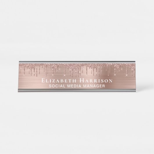 Rose Gold Drilling Glitzer Personalisiert Schreibtischnamensplakette (Vorderseite )