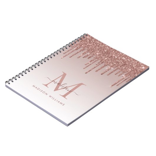 Rose Gold Drilling Glitzer Sparkle Monogram Script Notizblock (Linke Seite)