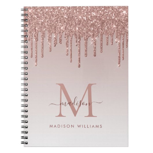 Rose Gold Drilling Glitzer Sparkle Monogram Script Notizblock (Vorderseite)