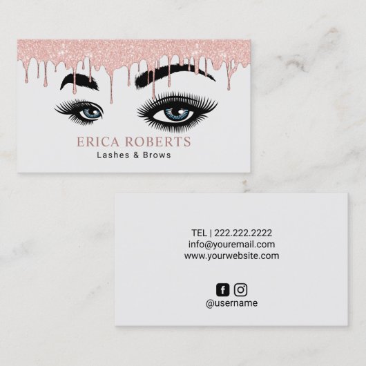 Rose Gold Drilling Lashes Makeup Artist Salon Visitenkarte (Vorne/Hinten)